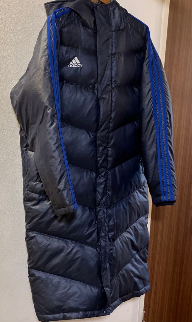 adidas フード付きロングコート ネイビー