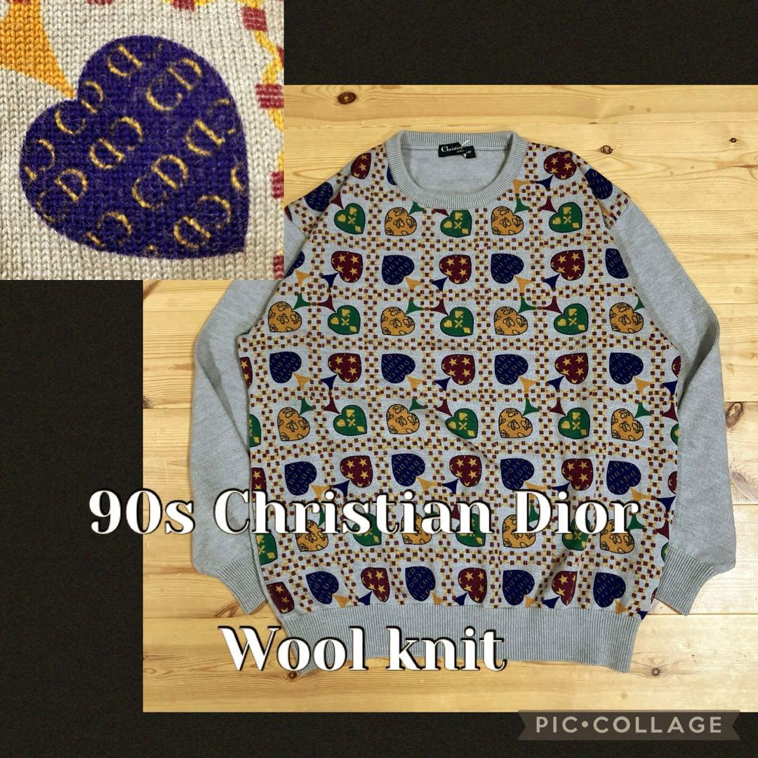 美品　90s Christian Dior ウールニット　ブルーグレー　CDロゴ