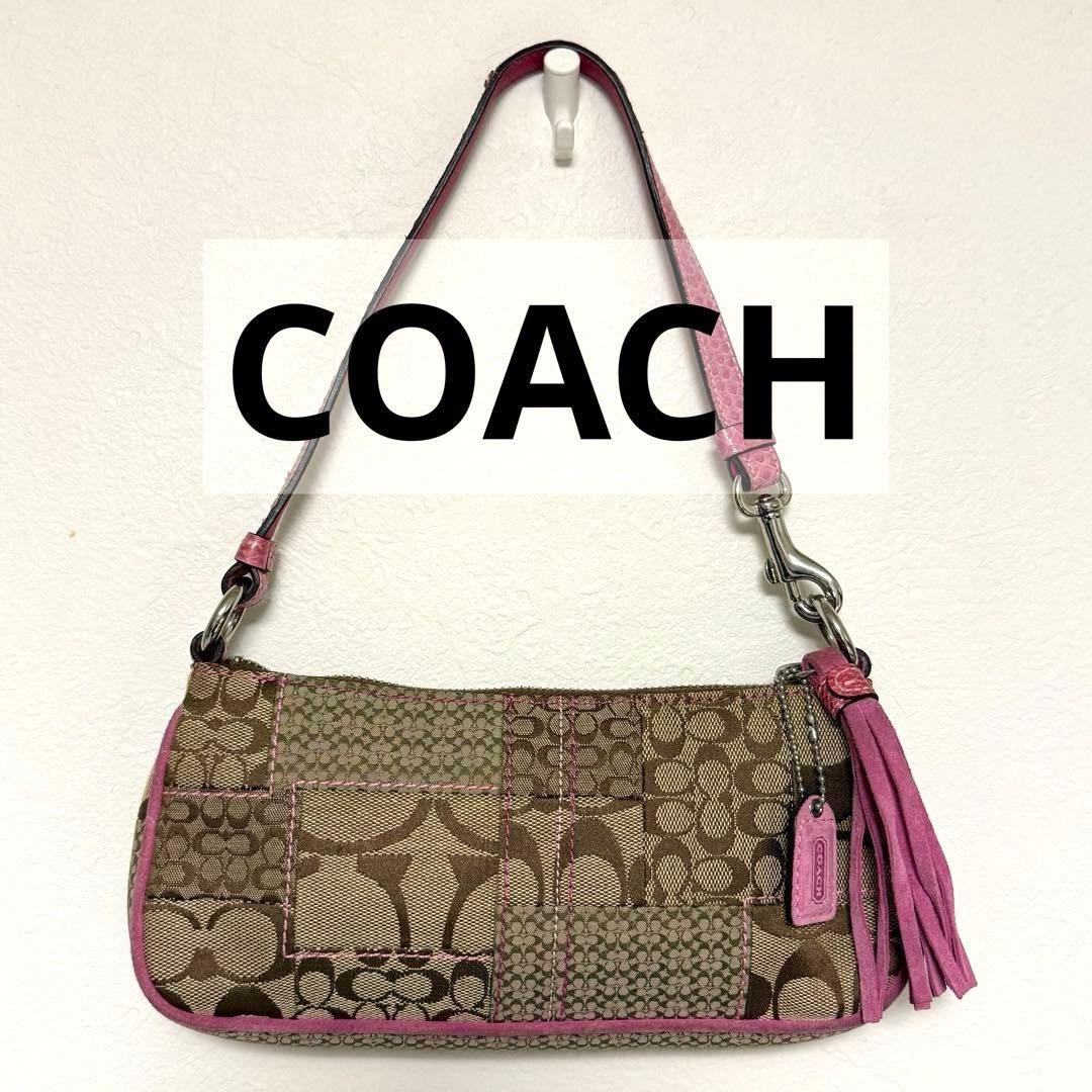 COACH コーチ アクセサリーポーチ シグネチャー ピンク ワンショルダー