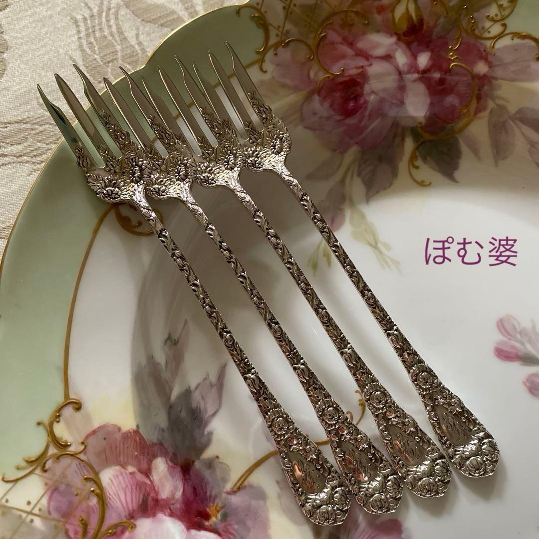 【米国／Durgin】純銀 スターリングシルバー／デザートフォーク4本