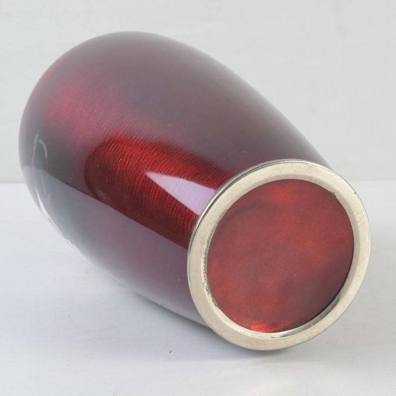 七宝焼　赤透釉　花文　花瓶　V　9900