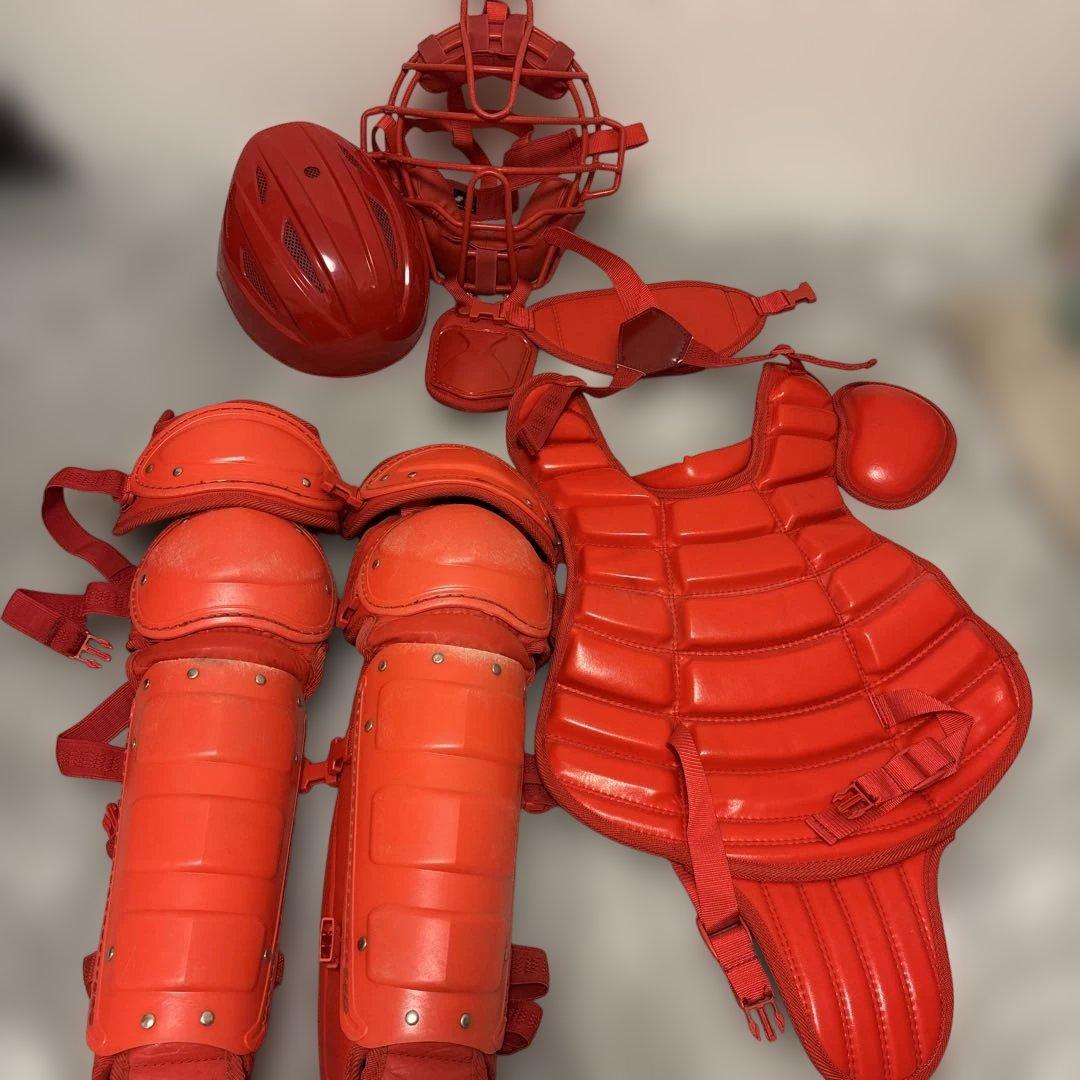 硬式少年用 キャッチャー用プロテクターセット Mサイズ レッド