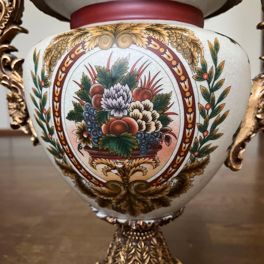 【美品】ヴィクトリアンスタイル 花瓶 陶器製　レトロ品　花柄　花器重さ2.7kg