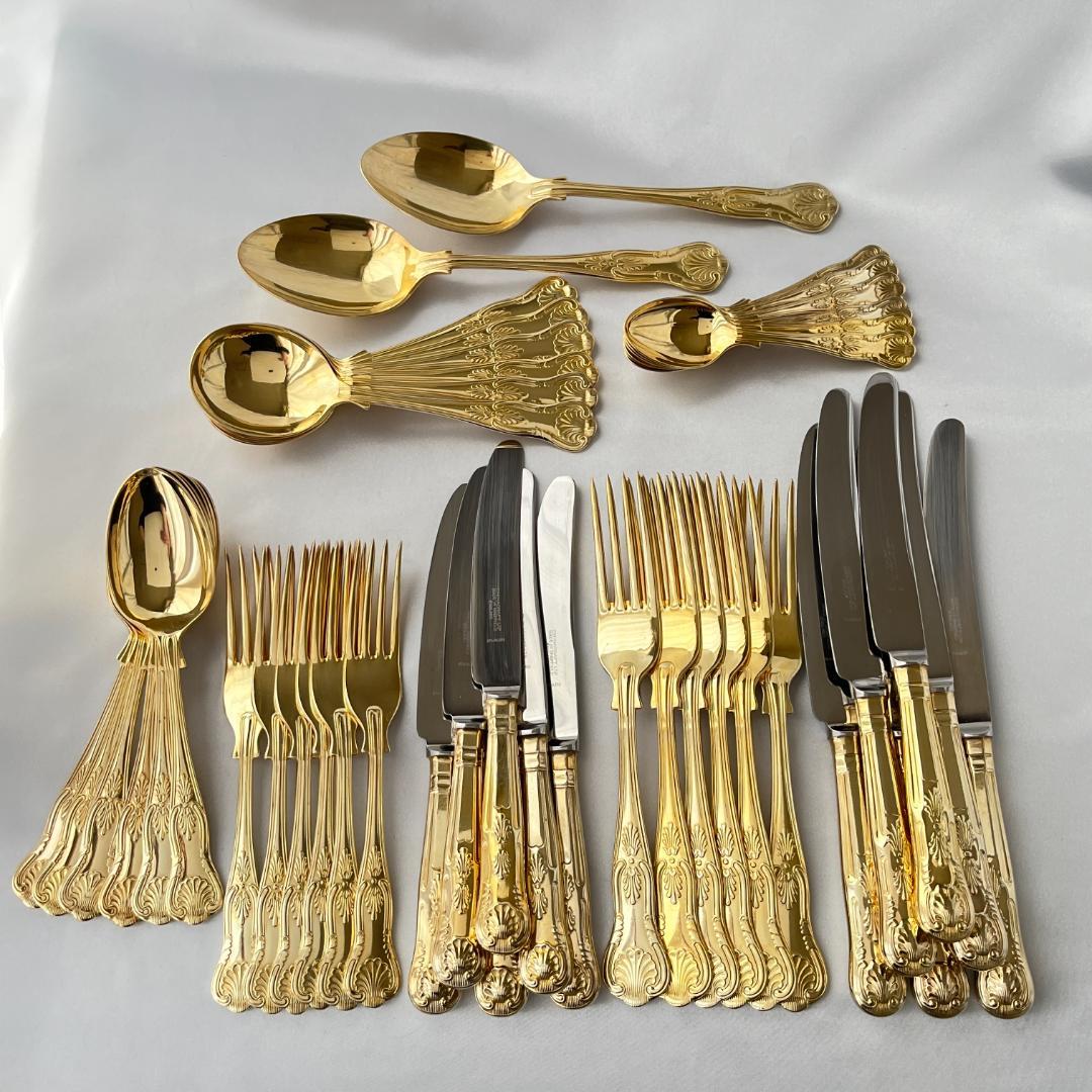 【英国】キングスパターンのディナーセット 44本組 【ゴールドプレート】