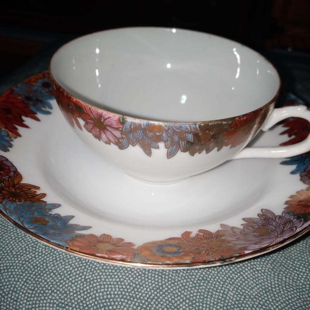 レトロ　九谷焼　カップ&ソーサー　旭山