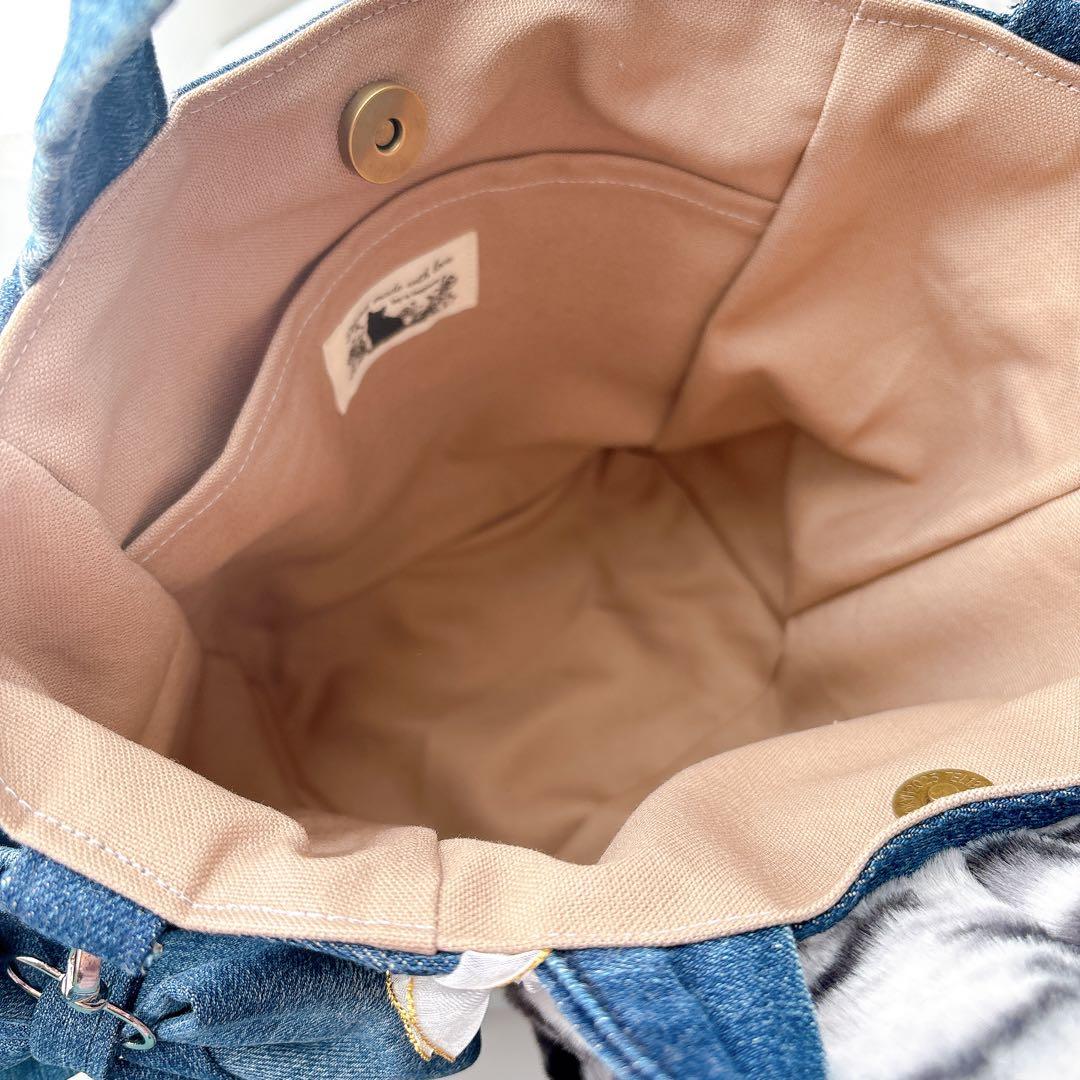 m*e様 コヤンイサムチョン　バッグ　アメショ風　タビー柄　ハンドメイド　デニム