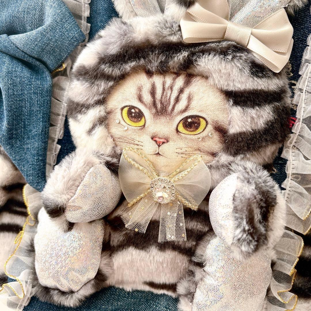 m*e様 コヤンイサムチョン　バッグ　アメショ風　タビー柄　ハンドメイド　デニム