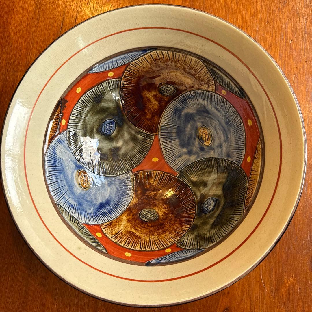 壺屋焼.小橋川太郎.赤絵の深鉢.新品未使用