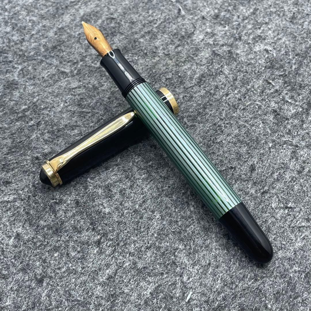 PE699□ペリカン 400nn m&k 緑縞 万年筆 吸入式