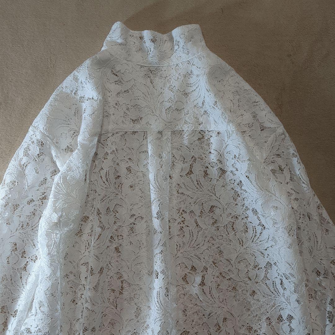 2025年 NOBLE ボタニカルレースオープンカラーシャツ　ホワイト