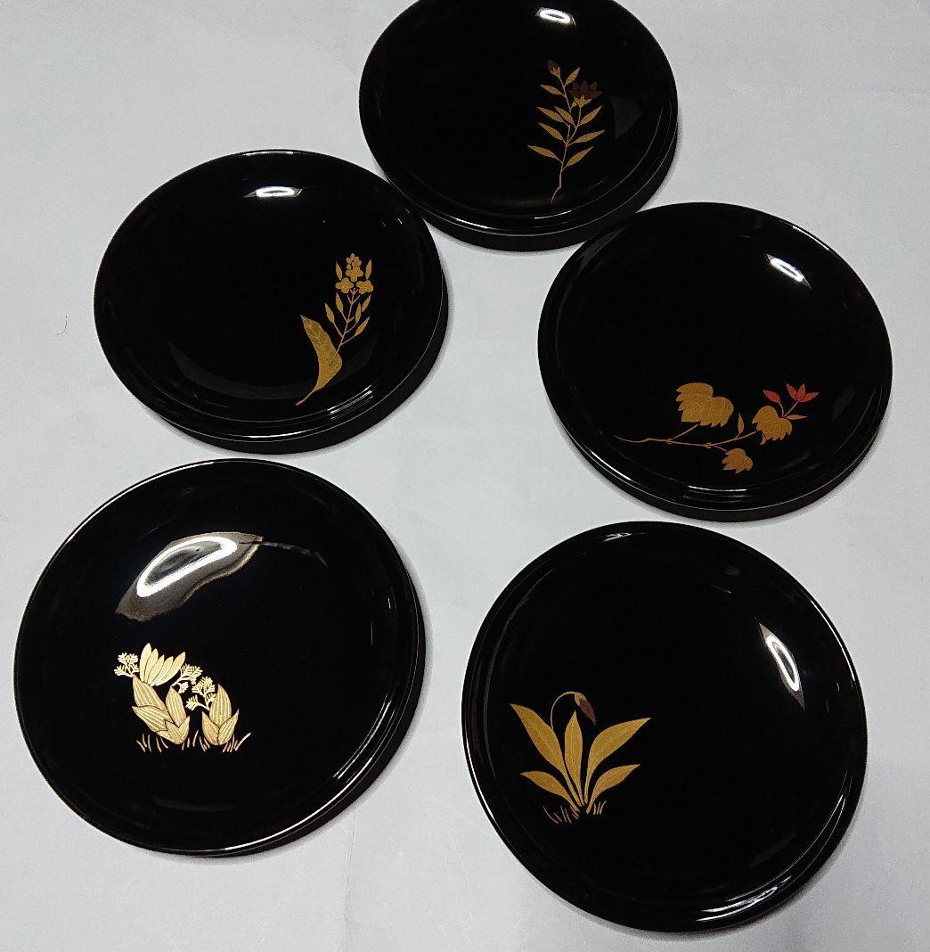 輪島塗わじま龍作茶托と銘名皿各5枚組値引き中☆購入した時のサービス品のお箸付き☆