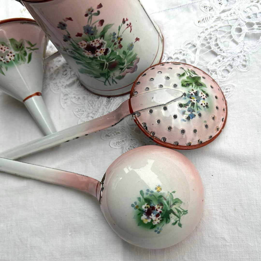 フランスアンティーク　japy 忘れな草のホーローウェディングセット