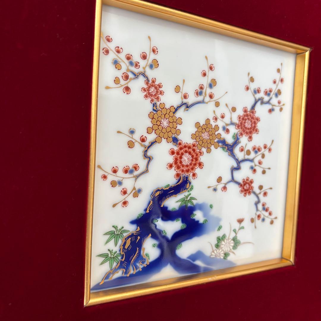 ⚫︎深川製磁　金彩　梅　陶板　　　　　　　 　　　　　　　　　　　　　　　和ラ下