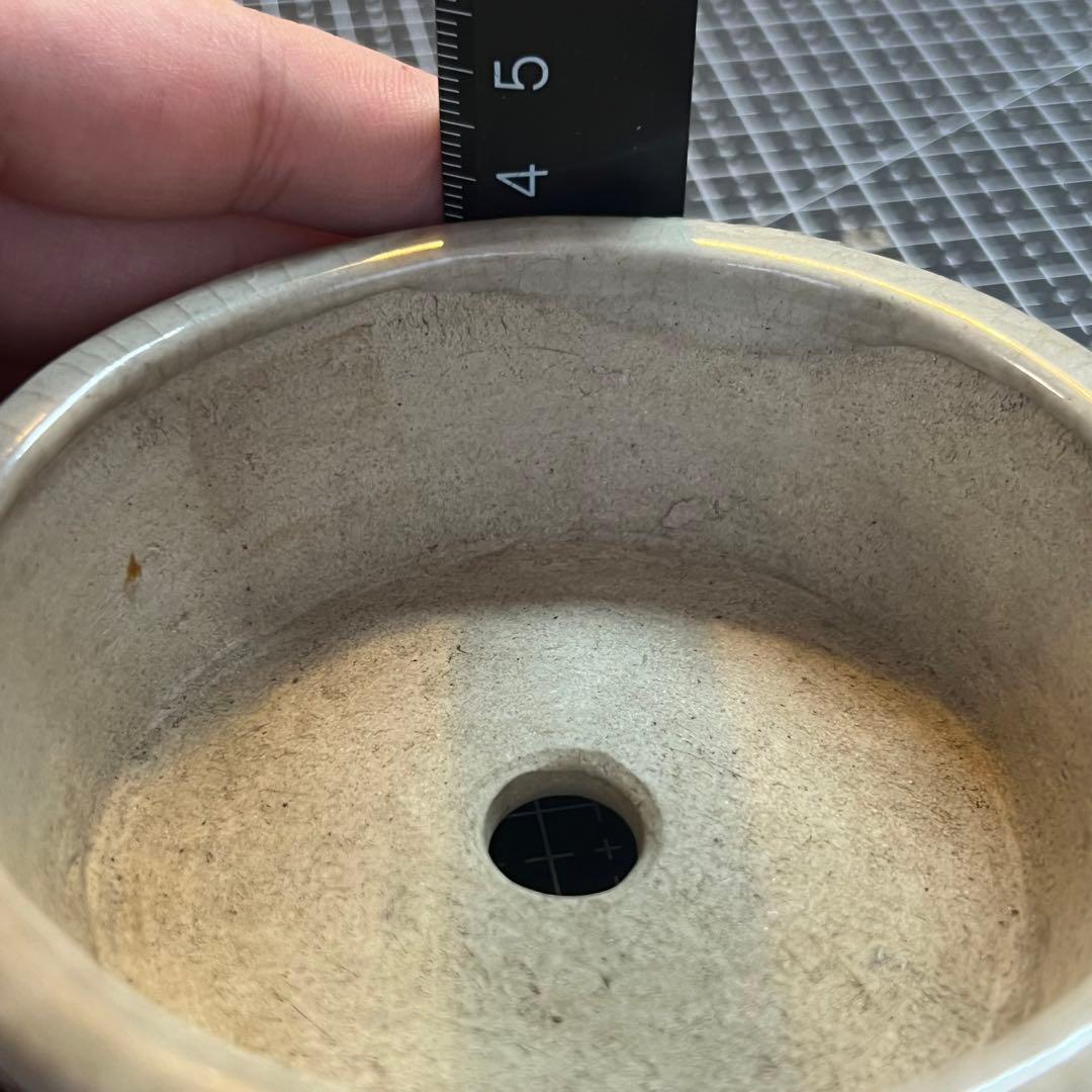 812.佐野大助 赤繪模様紋兽足丸 盆栽鉢 模木鉢 9.7*4cm