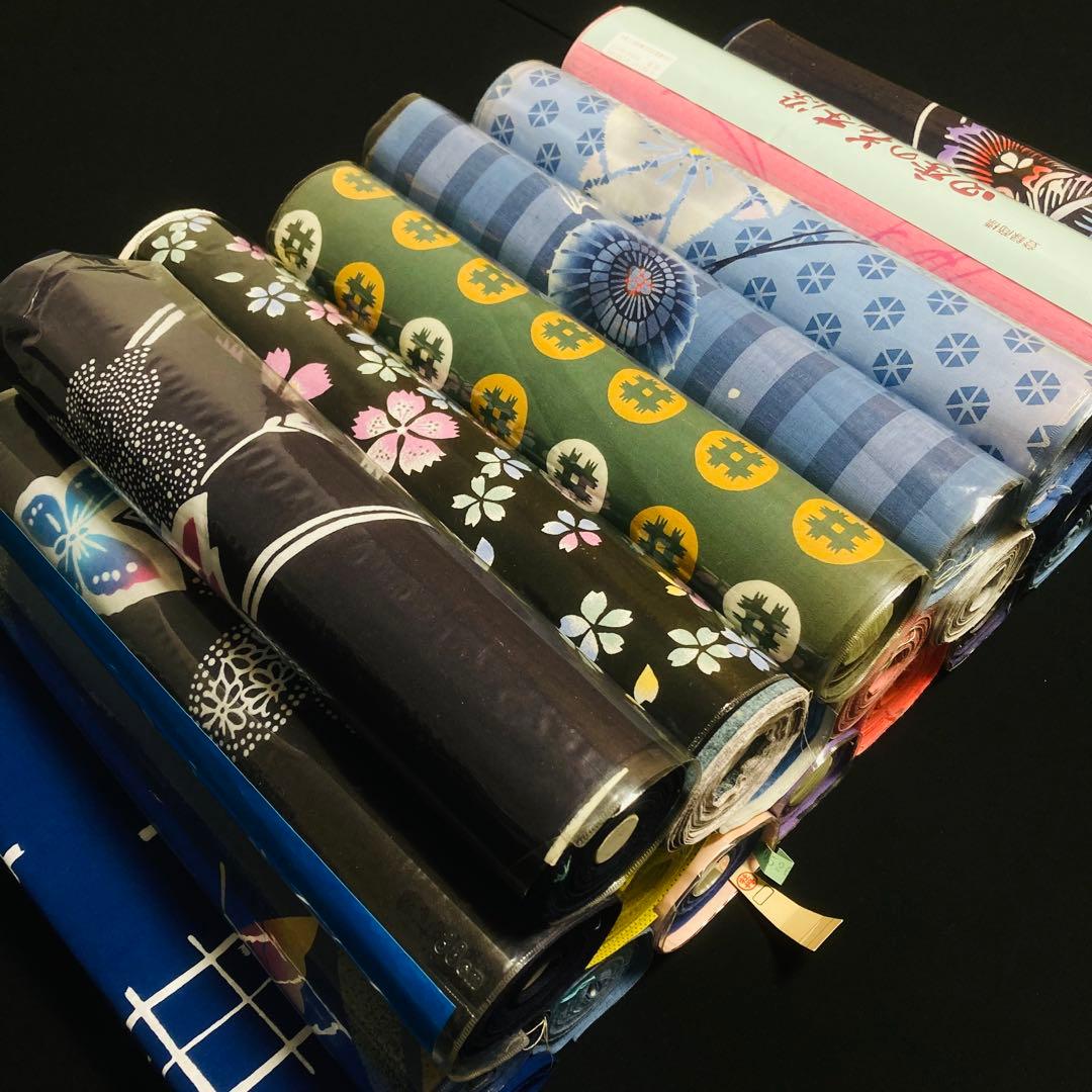 着物と帯オレンジ y219◾️未使用美品割と綺麗な木綿浴衣反物24点まとめて◾️