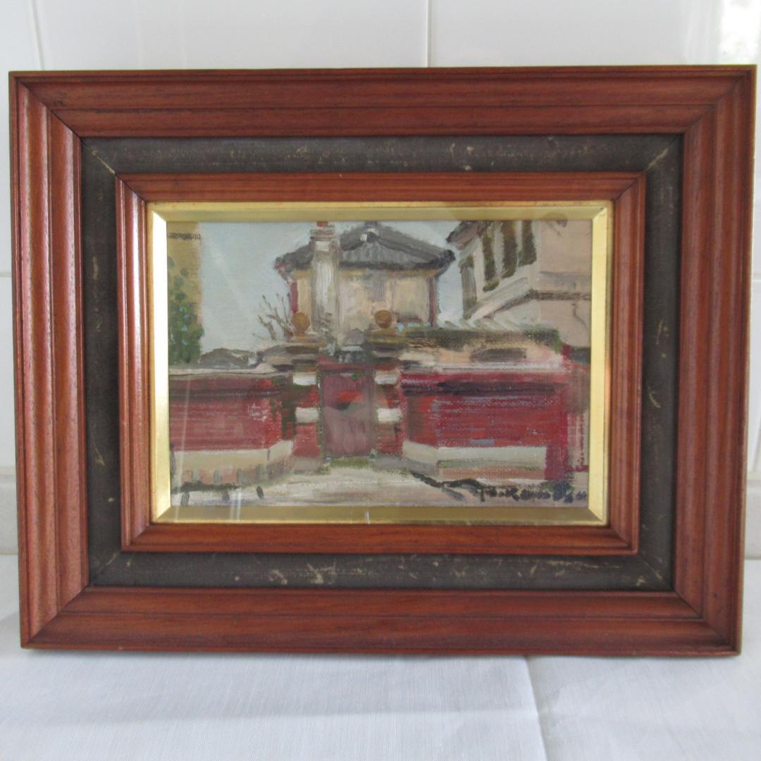 真作保証　小松益喜「山本通り風景」油彩　元額　神戸　異人館画家