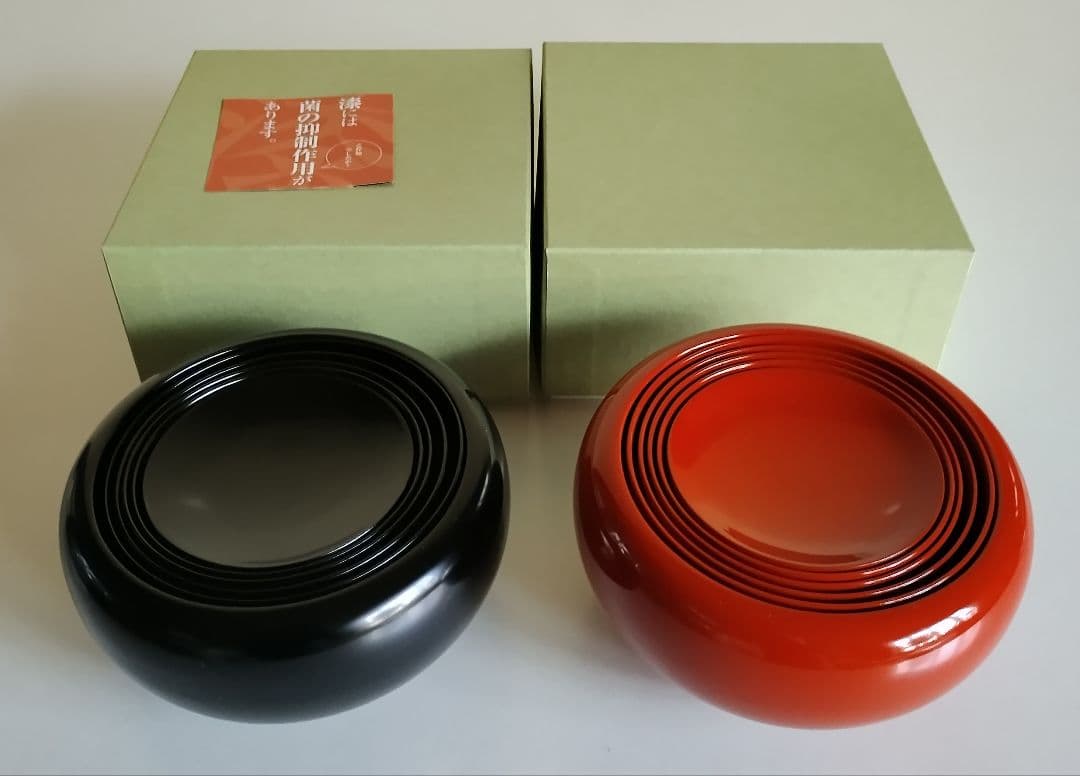 たに屋　応量器　真塗黒と洗朱　2客セット