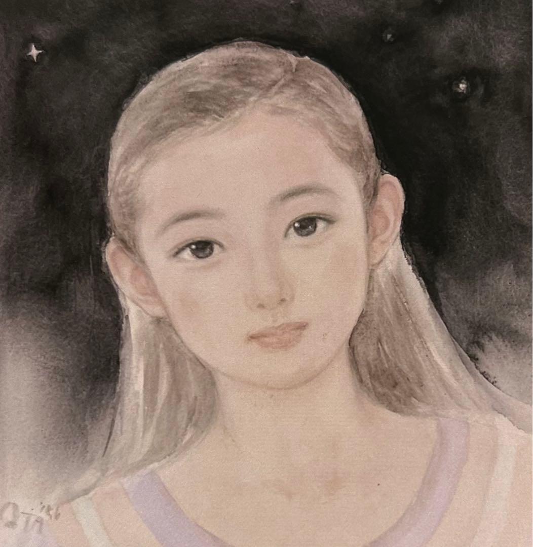 【原画】おおた慶文 水彩画「星影のまなざし」少女画　額装付