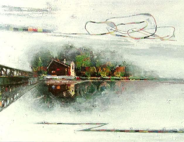 油絵 菅家令子 絵 絵画 インテリア uF6-062803 風景 橋