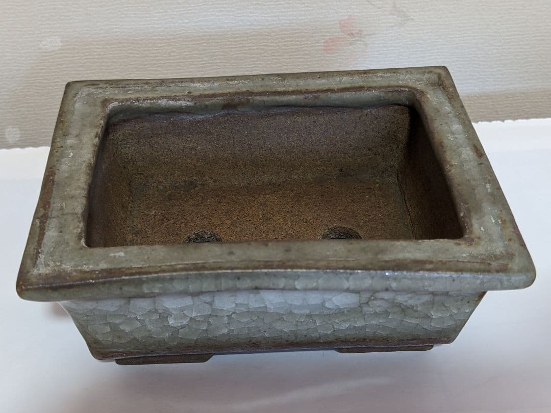 ♦小品盆栽鉢 辰の釘彫り印 長方形四足ミニ盆栽鉢？中国 国内 古美術骨董品