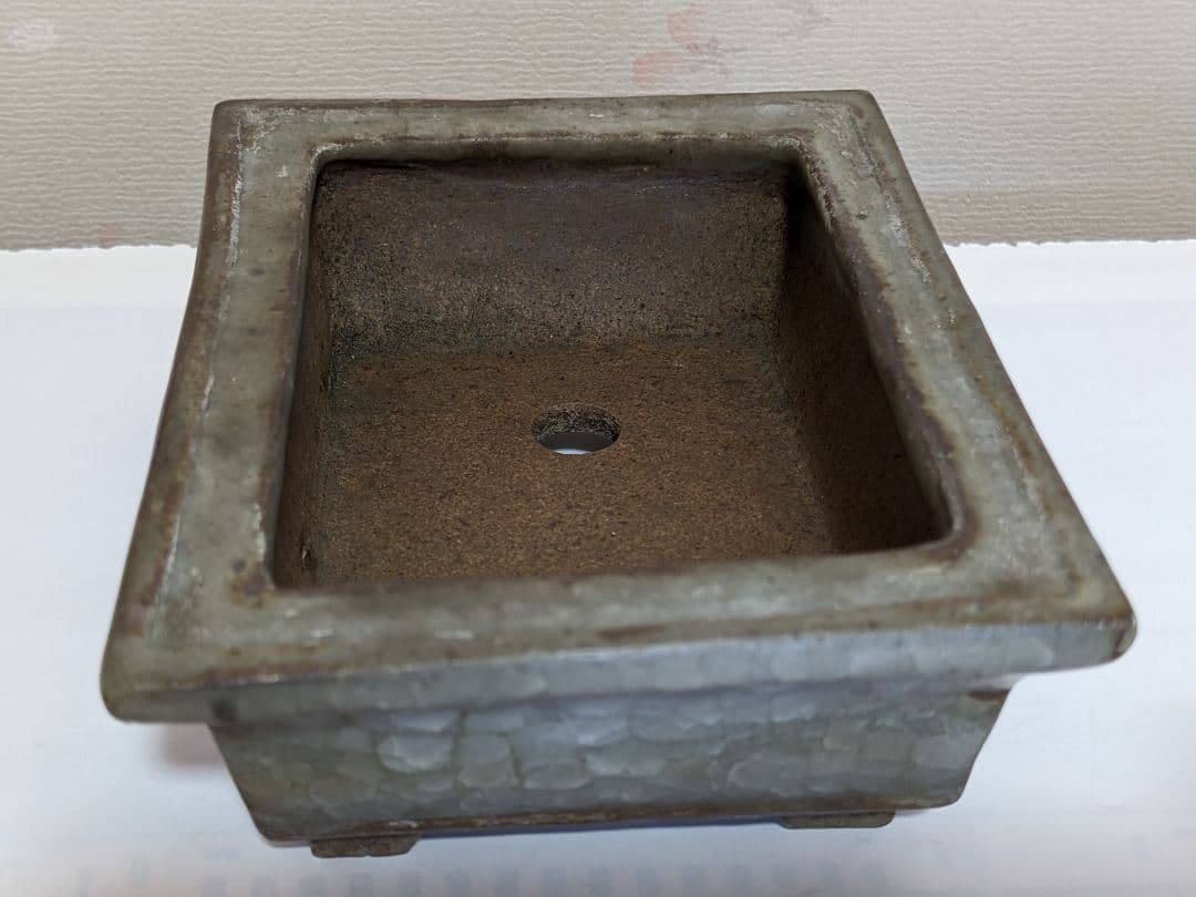 ♦小品盆栽鉢 辰の釘彫り印 長方形四足ミニ盆栽鉢？中国 国内 古美術骨董品