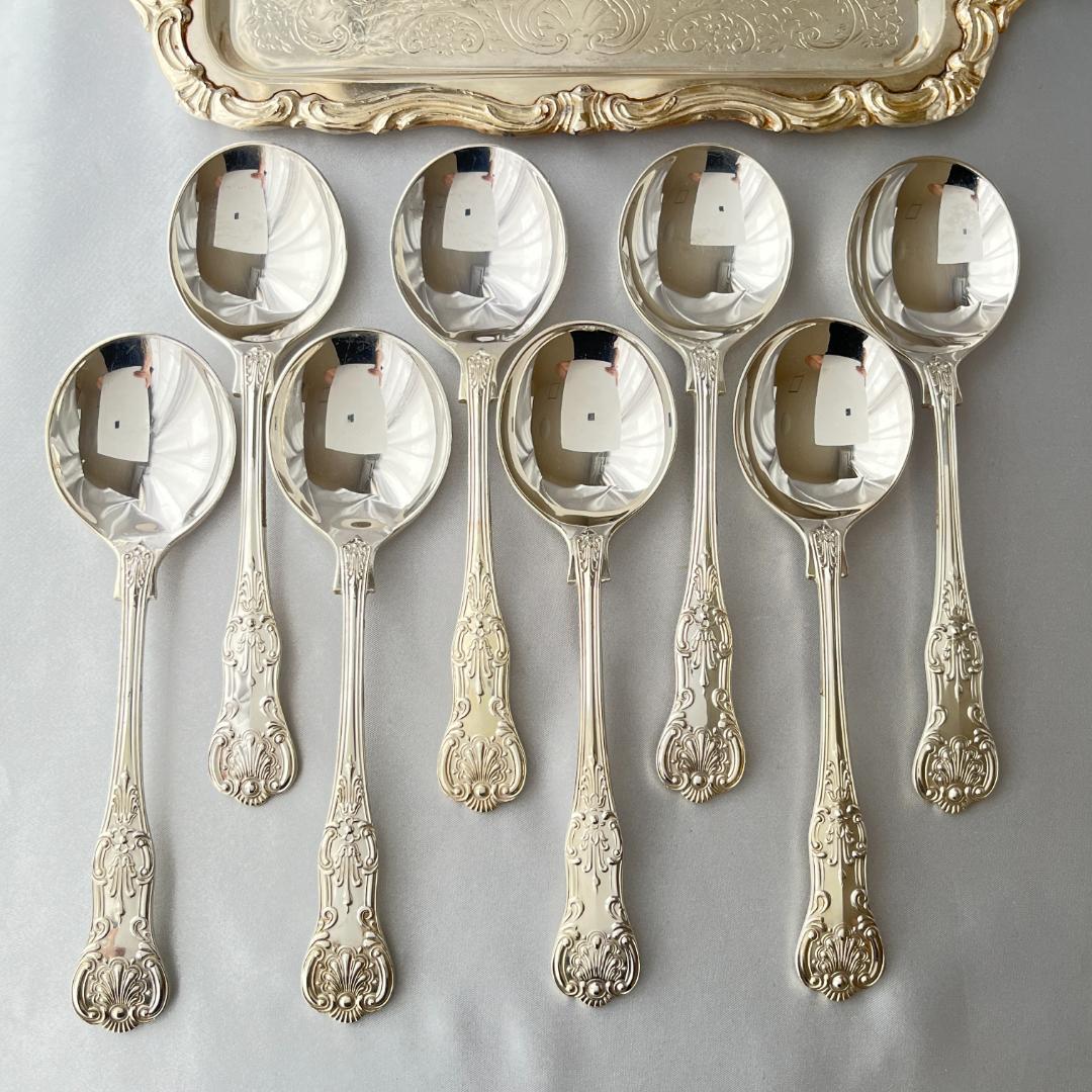 【Roberts & Belk】 クイーンズパターン コンソメスプーン 8本