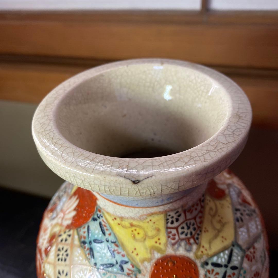 明治薩摩焼　薩摩藩武士図花瓶31cm14cm
