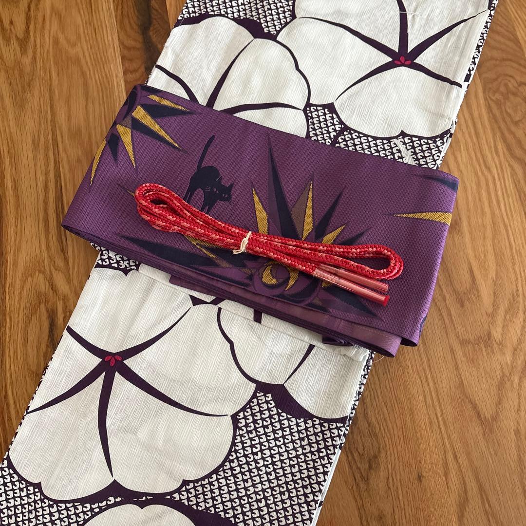 新品未使用☆浴衣☆綿麻☆朝顔☆帯付き☆大人