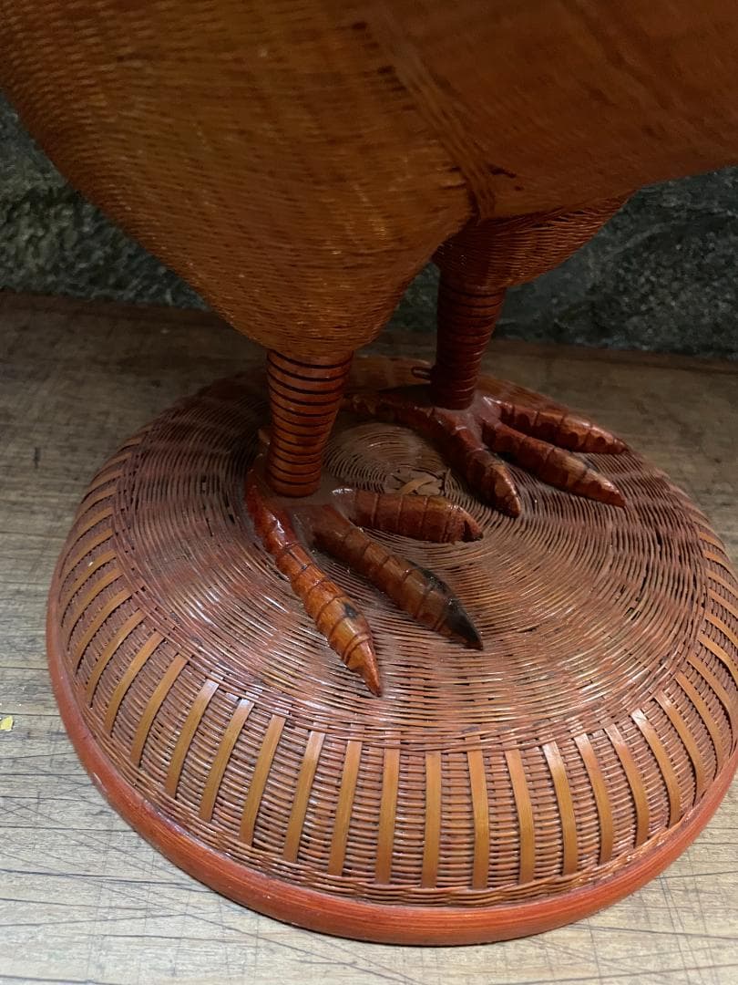 希少 1940's ヴィンテージ 上海伝統工芸 竹細工 雄鶏 ラタン オブジェ