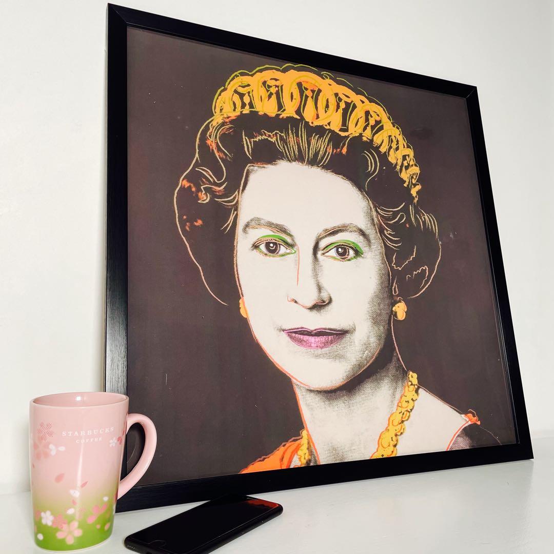 【50cm×50cm額付ポスター】アンディ ウォーホル 「エリザベス女王」新品