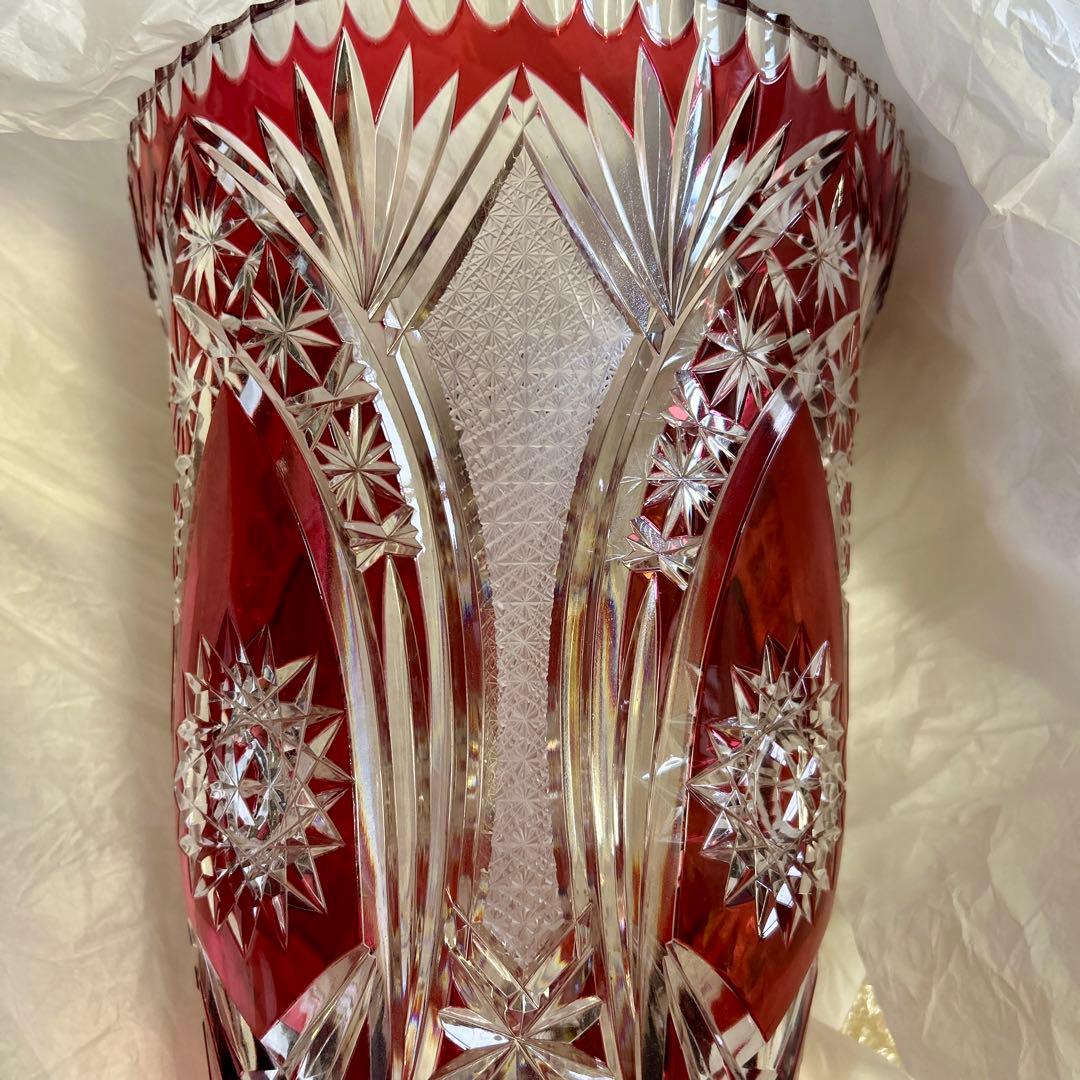 ドイツLAUSITZER ラウジッツァー ハンドカット赤披 クリスタルガラス花瓶
