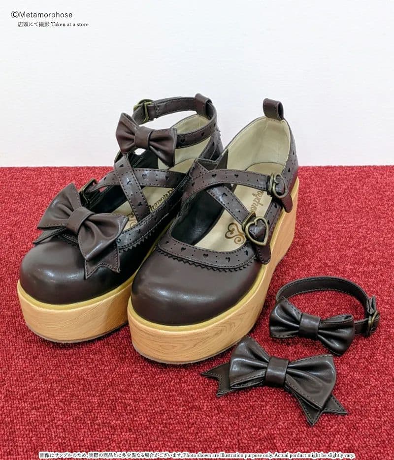 メタモルフォーゼ/木底風リボンシューズ/茶色/Sサイズ