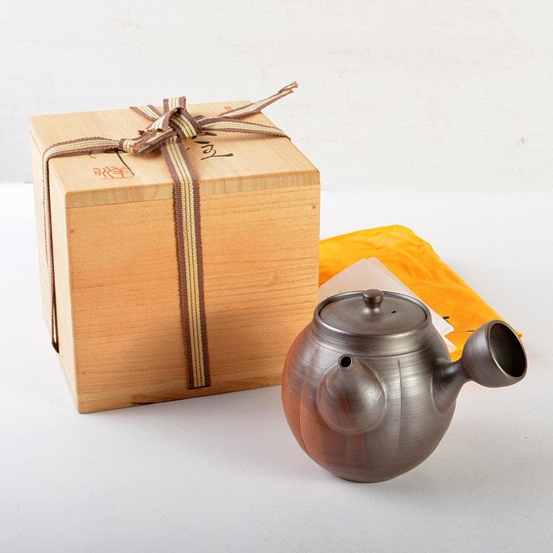 茶道具　萬古焼　清水洋造　横手急須　茶壷　共布共箱　V　6427