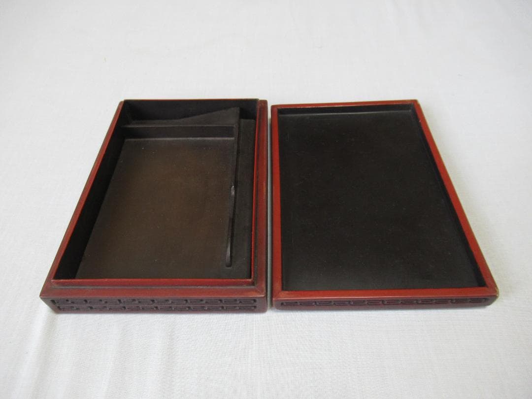 ◆希少 美品 1900年頃(清朝末期)◆剔紅/堆朱 蜀江文、蝶、燕、雷紋 硯箱