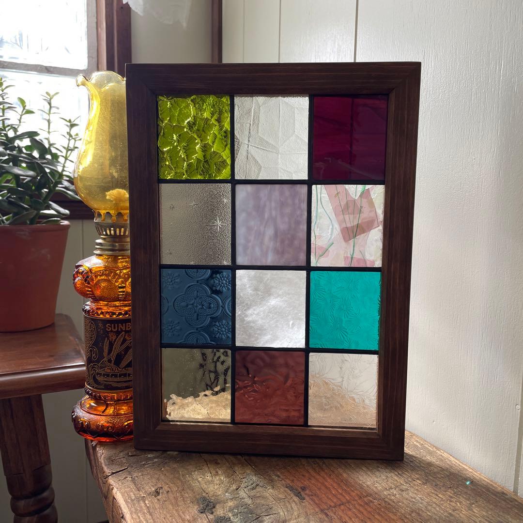 ステンドグラス　パネル　大正ロマン　格子戸