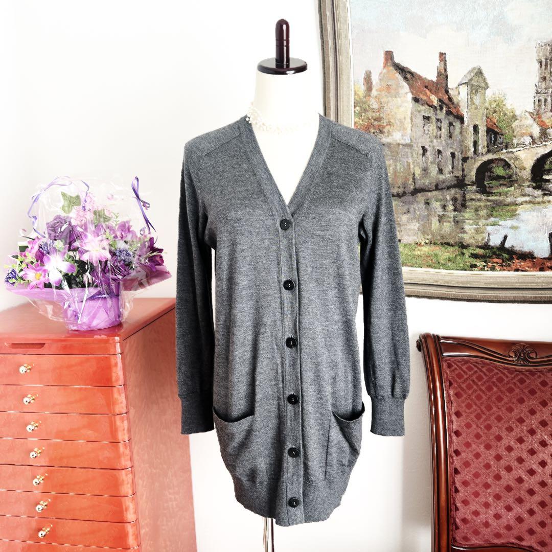 美品　HERMÈSエルメス　ロング　カーディガン カシミヤ×シルク グレー