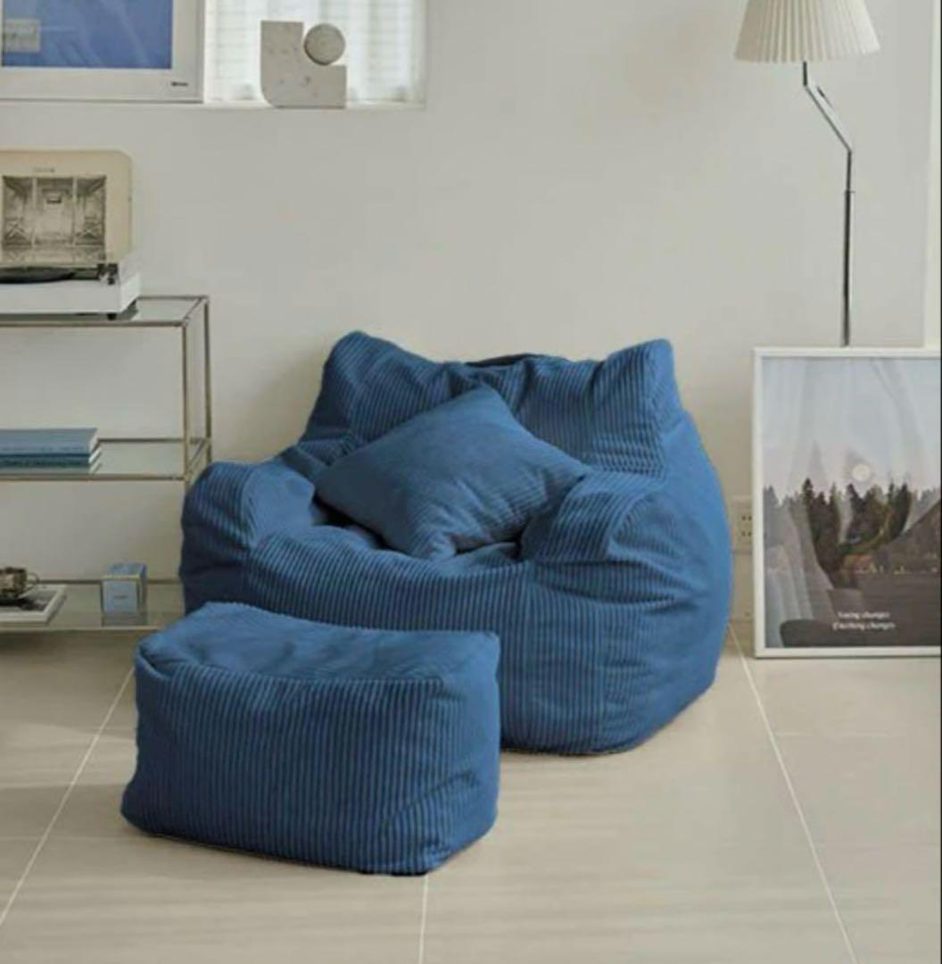 3点セット　LOOSY 1人掛けビーズソファ、クッション＋オットマン　ステッカー