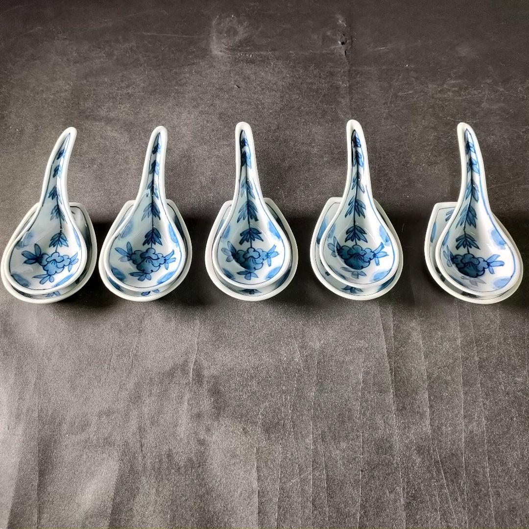 C1-6/源右衛門窯/染付牡丹絵5客組/共箱/蓮華/懐石道具