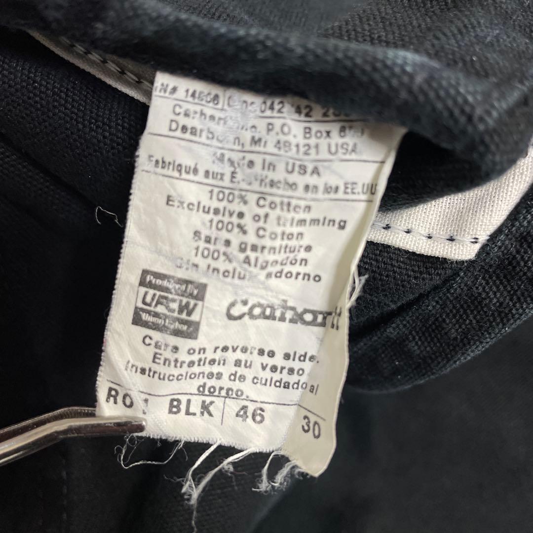 カーハート　USA製ブラックオーバーオールダック地　ダブルニー W46 L30
