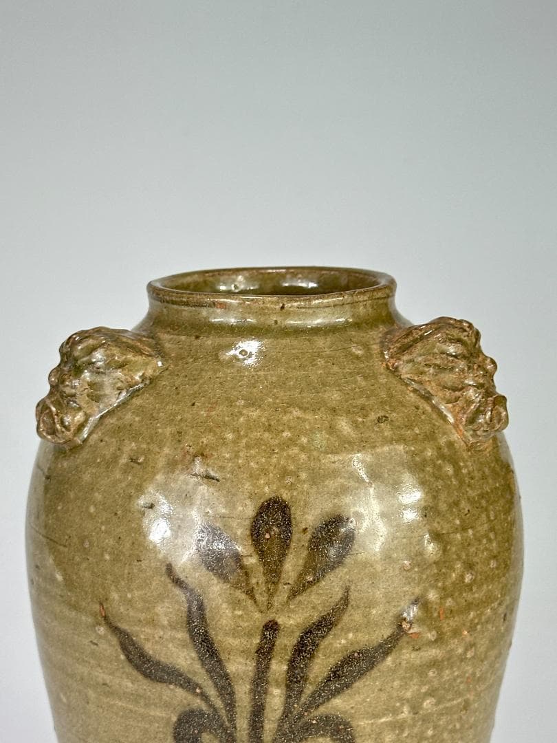 韓国美術　高麗～李朝時代　青磁　鉄絵唐草文　三獣頭壺　花瓶　時代物　古物