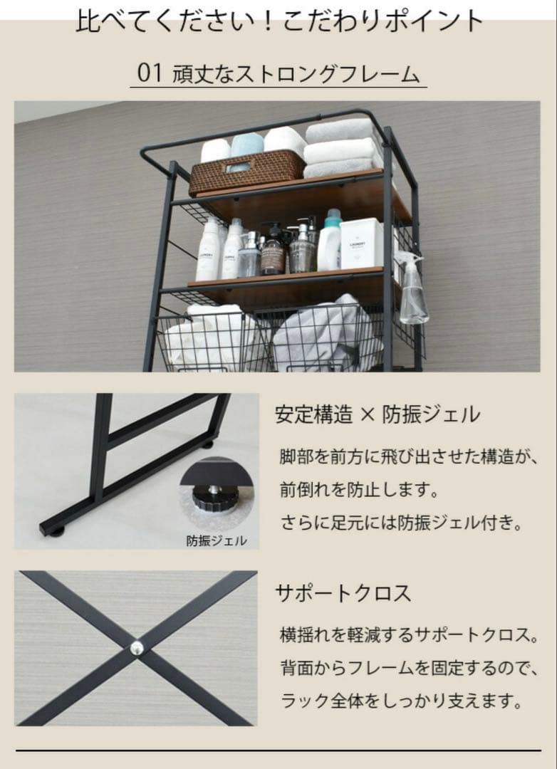 ランドリーラック バスケット カゴ 洗濯かご2個付き 洗濯機 ラック