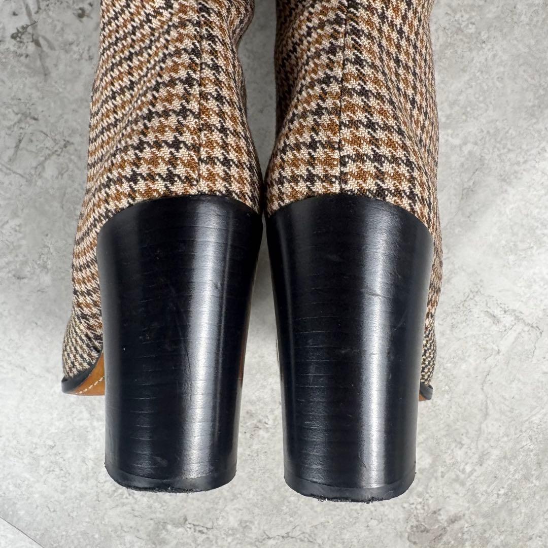 セリーヌ　CELINE ロングブーツ　36 チェック　ウール　ブラウン