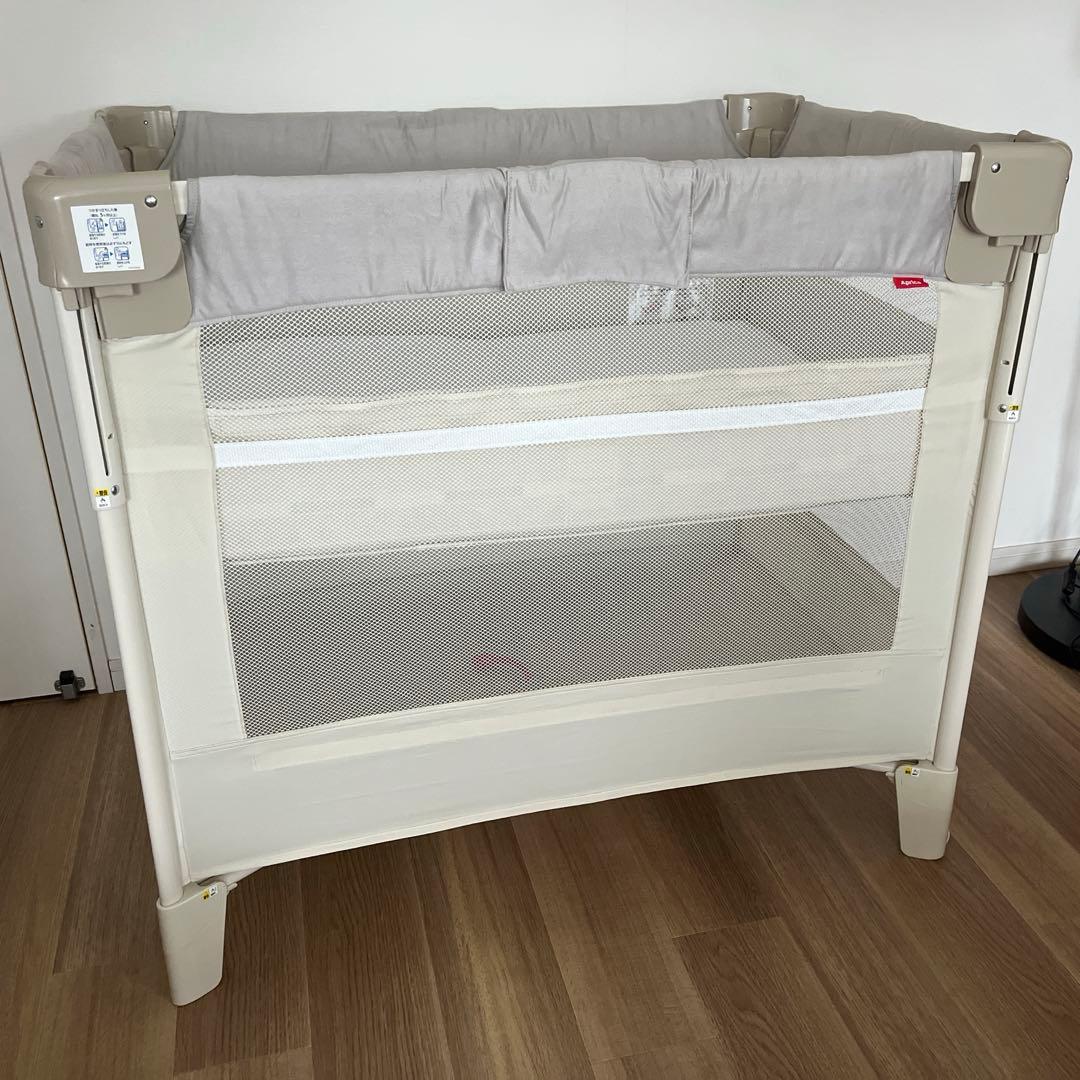 Aprica ココネルエアー 折りたたみ ベビーベッド ベージュ マットレス付き