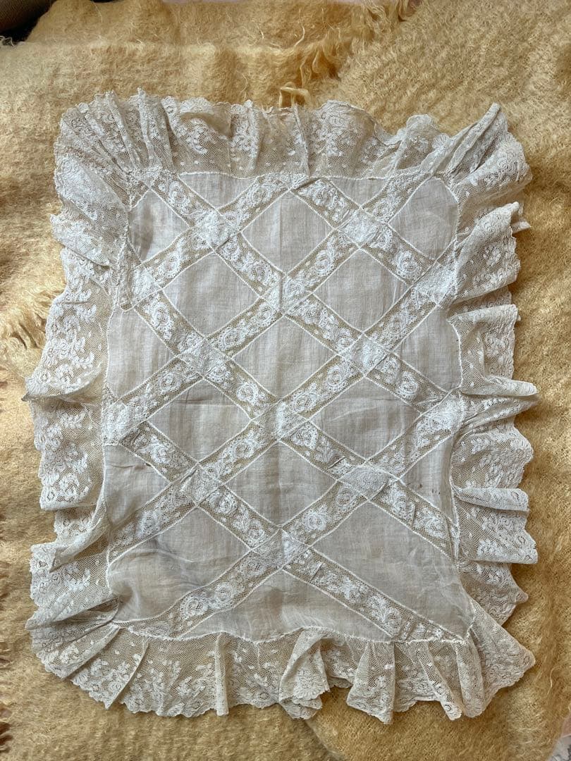 ◆フランスアンティーク｜お宝級1900年代エクリュレースのマルチクロス透け感シミ