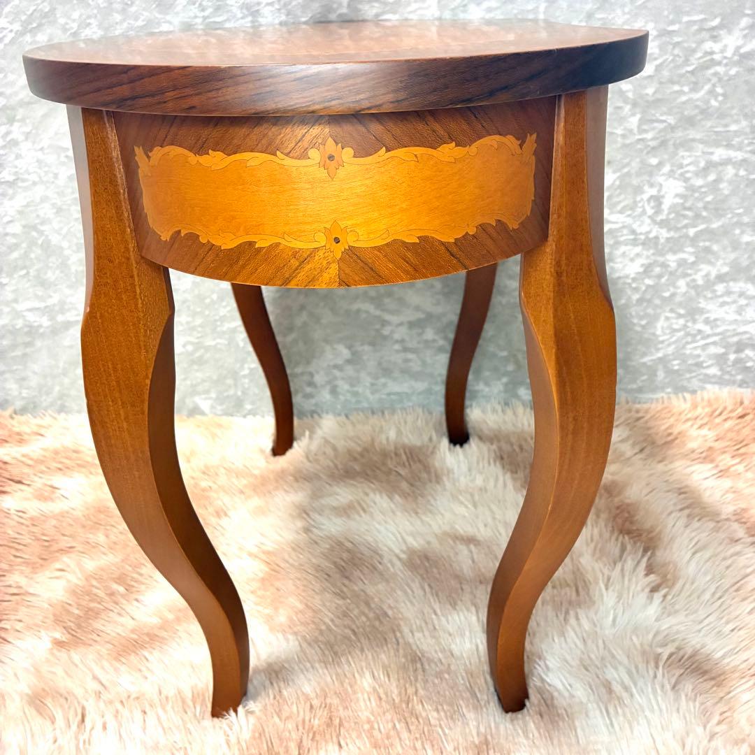 イタリア製 アンティーク調 象嵌風 サイドテーブル コーヒーテーブル ネコ脚