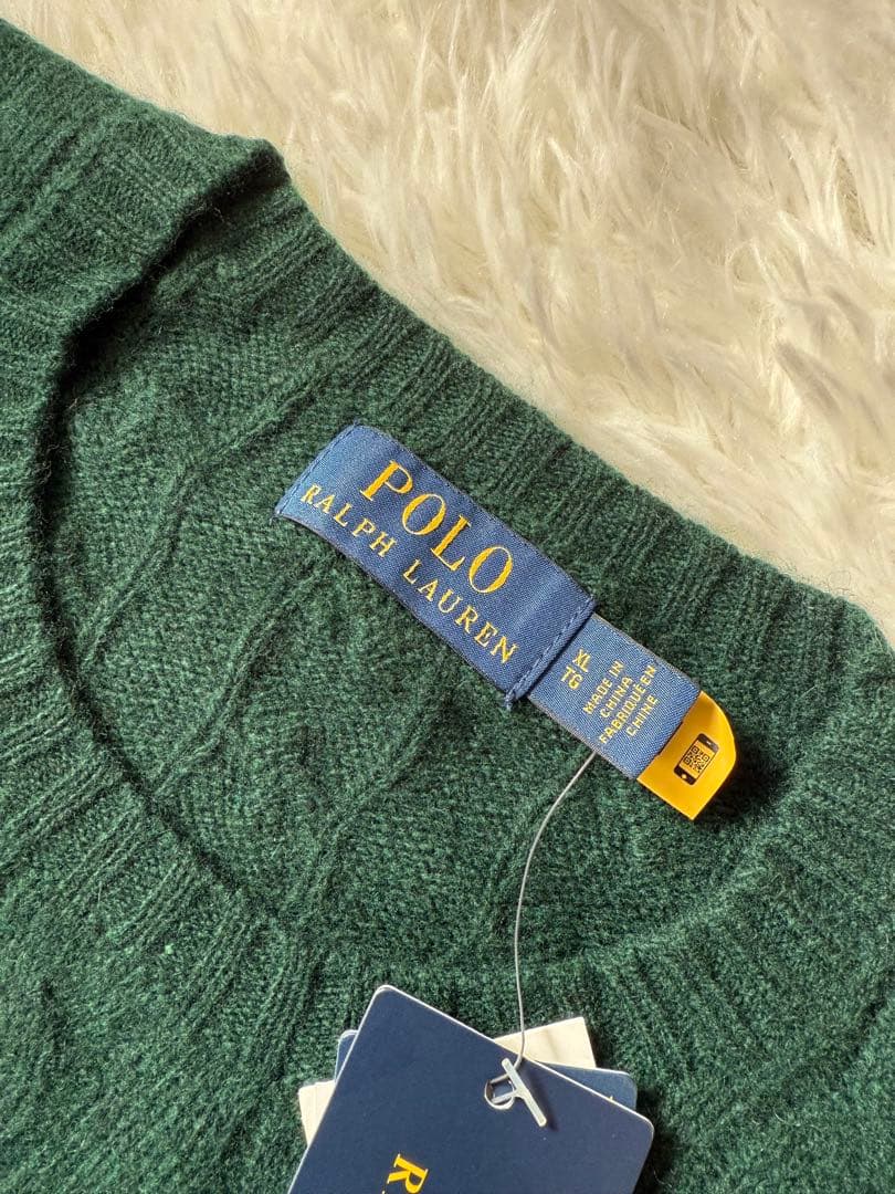 ポロラルフローレン　セーター　ケーブル　ウールカシミヤ混紡　グリーン　QRコート
