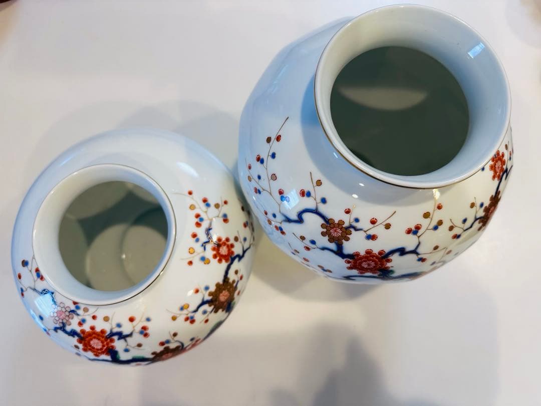 【美品】深川製磁 花瓶 一対 大小2点セット 有田焼 染錦 金彩 富士印