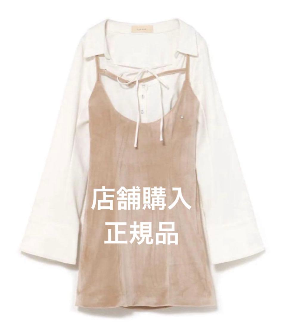 ワンピース andmary Betty velour mini dress beige