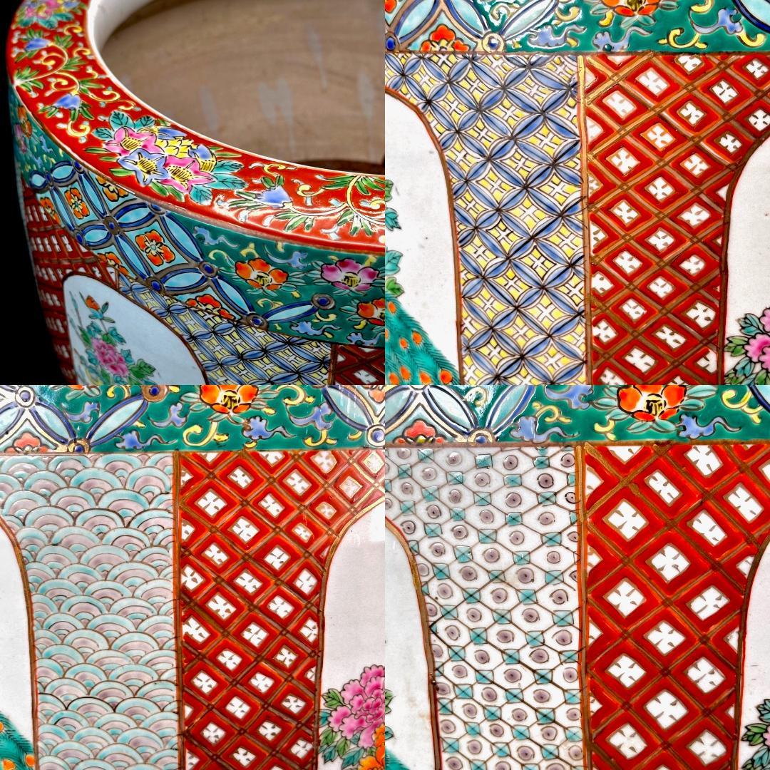 極上絵付け！　明治〜大正期　伊万里焼　十錦手　色絵火鉢　五徳付き