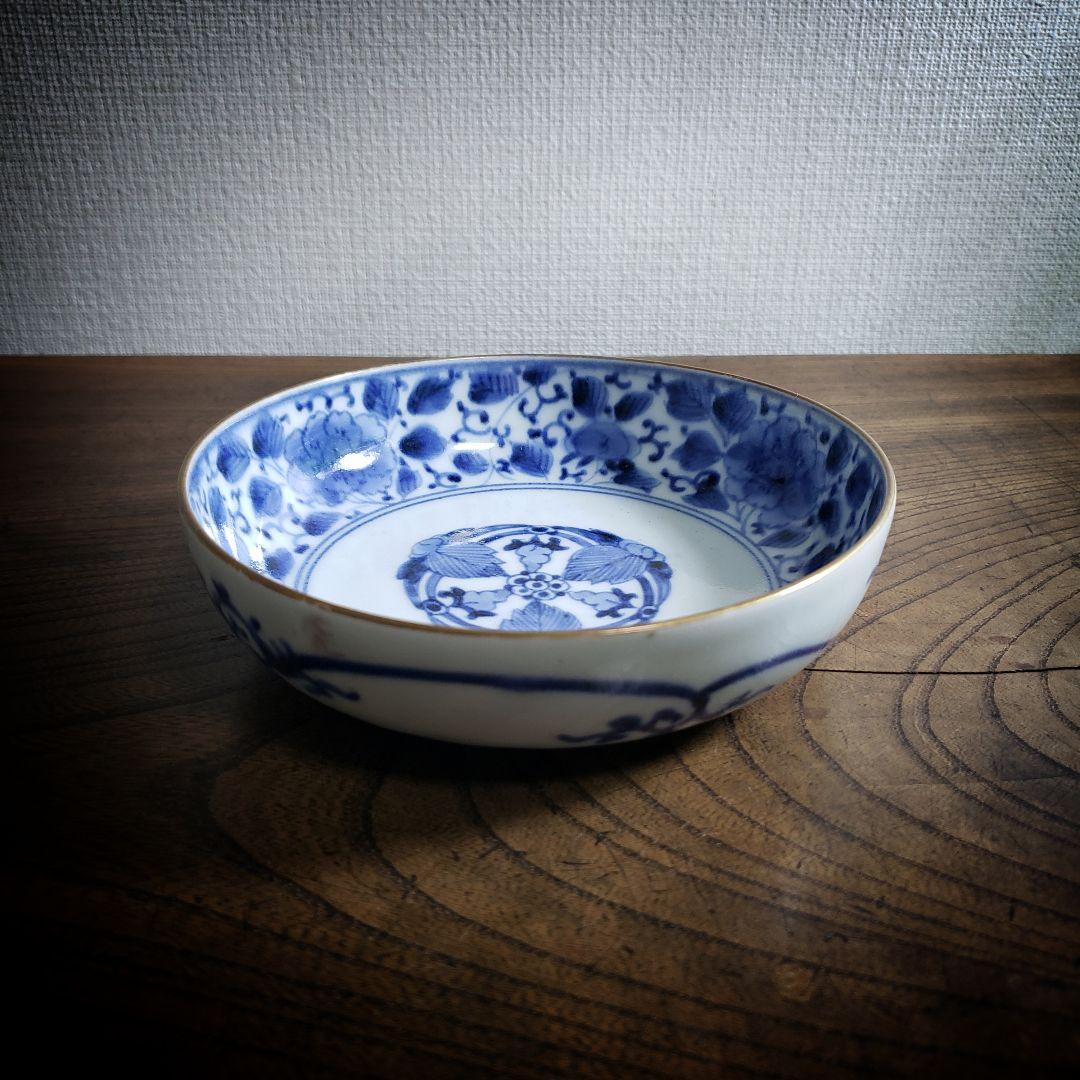 なます皿　古伊万里　染付　江戸　花唐草　五弁花　蛇の目　渦福　イ号　訳あり
